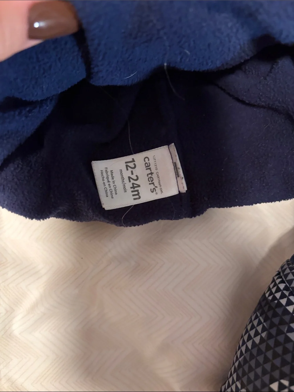 Carter's Brown Bear Fleece Hat and Navy Patterned Sherpa Earflap Hat